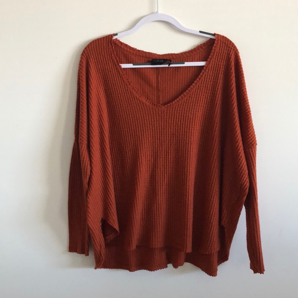 Oversized V neck thermal top